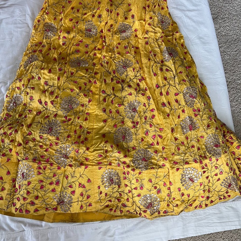 indian hand work gotapati work yellow pink lehenga choli